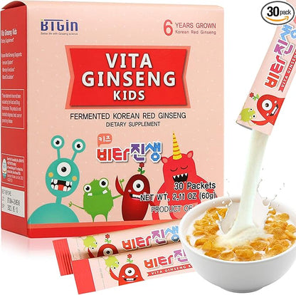 Vita Ginseng Kids, Vitamin D, 7 Berries, Banana, 20 Vegetables, Milk Powder for Immune Support, Focus and Memory Boost, 30 Packets (1Set)