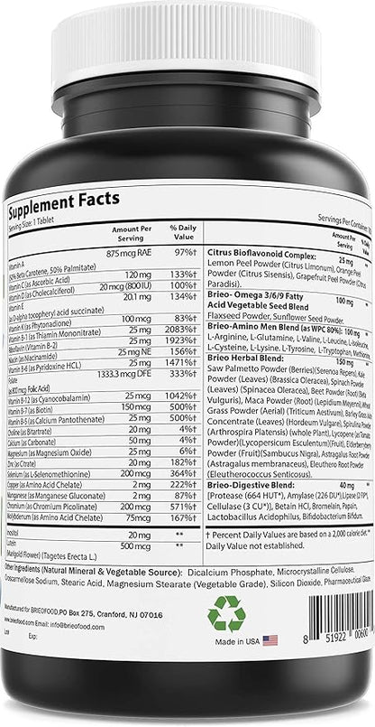 Brieofood BRIOFOOD Day-to-Day Men's Multi 180 Tablets - Food Based Supplement with Vegetable Source Omegas