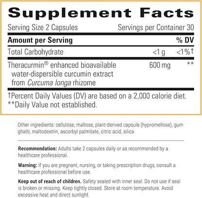 Integrative Therapeutics Theracurmin HP - High Absorption Turmeric & Curcumin Supplement - 27x More Bioavailable - Relief of Minor Discomfort Due to Occasional Overuse* - Vegan - 60 Capsules