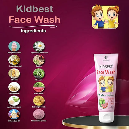 Kids Multivitamin Face Wash - Natural, Non-Toxic 100ml, Organic Watermelon for Normal, Gentle Sensitive & Dry Skin Types - Tear, Paraben, SLS Free, Pack of 1