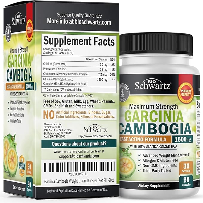 Garcinia Cambogia Weight Loss Pills - 1500mg HCA Pure Extract - Fast Acting Appetite Suppressant - Fat Burner for Women and Men to Help Lose Weight - Carb Blocker Metabolism Diet Pill - 90 Capsules