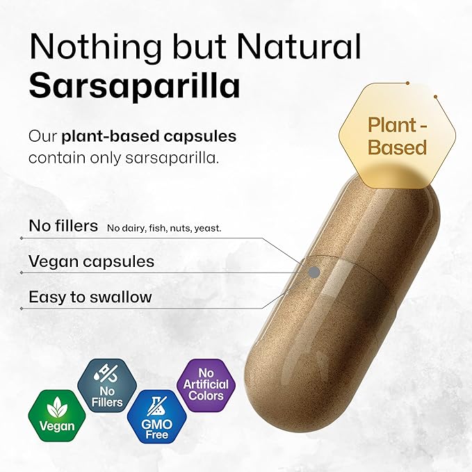 BIO KRAUTER Sarsaparilla Root Capsules - 1000 mg Pure Sarsaparilla Extract Capsules - 250 Vegan Sarsaparilla Root Powder Caps - Sarsaparilla Herb Supplement