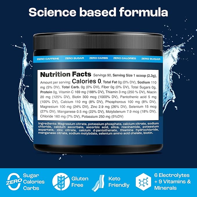 KEY NUTRIENTS Electrolytes Powder No Sugar - Unflavored Electrolyte Powder - Keto Electrolytes Powder - Unflavored Electrolytes - Hydration Powder - 90 Servings, Post Workout & Recovery