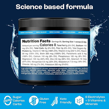 KEY NUTRIENTS Electrolytes Powder No Sugar - Unflavored Electrolyte Powder - Keto Electrolytes Powder - Unflavored Electrolytes - Hydration Powder - 90 Servings, Post Workout & Recovery