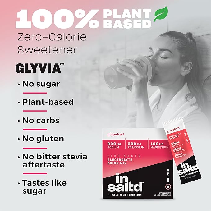 INSALTD™ Sugar Free Electrolytes Powder Packets with No Stevia Aftertaste | High-Potency Hydration Packets | Keto Electrolyte Drinks | Intermittent Fasting Drink Mix | 28 Pack (Grapefruit)