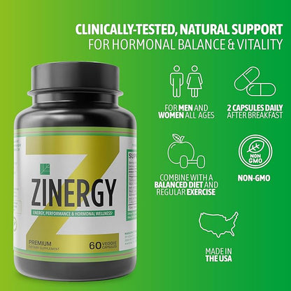 Dr. Zisman ZINERGY Natural Energy and Performance Booster - All-Natural for Men and Women – Boosts Energy and Vitality - Premium Formulated Capsules (60 Capsules)