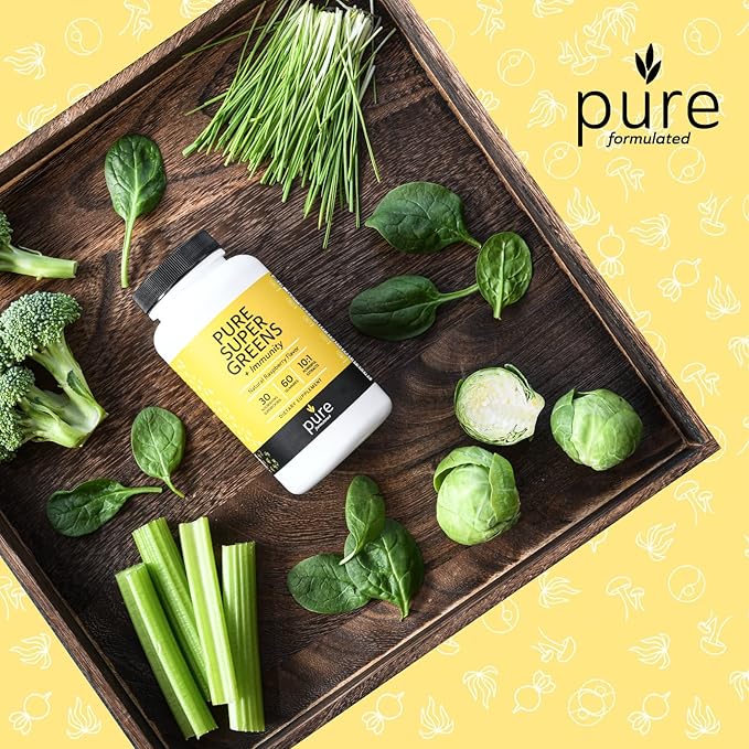 Super Greens Multivitamin Gummies for Men & Women - Adult Immune Support Gummies - 30 Superfoods Vegan Supplements - Natural Raspberry Flavor (60 Count)