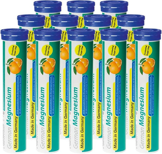 German Magnesium Oxide Supplement | Effervescent Tablets | Orange Flavor – 200 mg Magnesium per Serving | Sugar Free, Vegan – T&D Pharma – Made in Germany