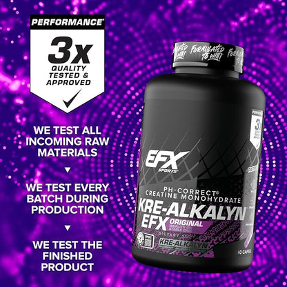 EFX Sports Kre-Alkalyn EFX | pH Correct Creatine Monohydrate Pill Supplement | Strength, Muscle Growth & Performance | 120 Servings, 240 Capsules