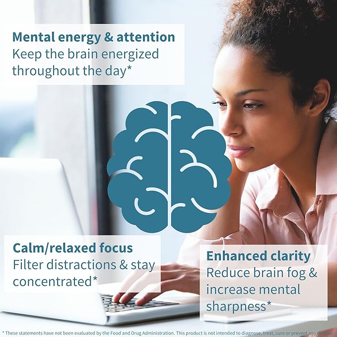 Pure and Essential Focus Comprehensive Nootropic, 200mg Caffeine, L-Theanine, Taurine, L-Tyrosine, B-Vitamins, Non-GMO, Brain Booster and Cognitive Performance, Fast Acting & Non Jittery, 180 Capsules