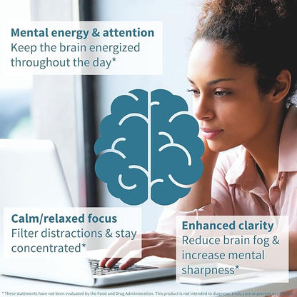 Pure and Essential Focus Comprehensive Nootropic, 200mg Caffeine, L-Theanine, Taurine, L-Tyrosine, B-Vitamins, Non-GMO, Brain Booster and Cognitive Performance, Fast Acting & Non Jittery, 180 Capsules