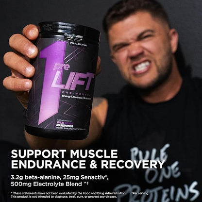 Rule 1 preLIFT Pre-Workout - 6g Citrulline, 3.2g Beta Alanine, 3 Caffeine Sources + 20 Others for Energy, Alertness, & Endurance (30 Servings, Acai Berry)