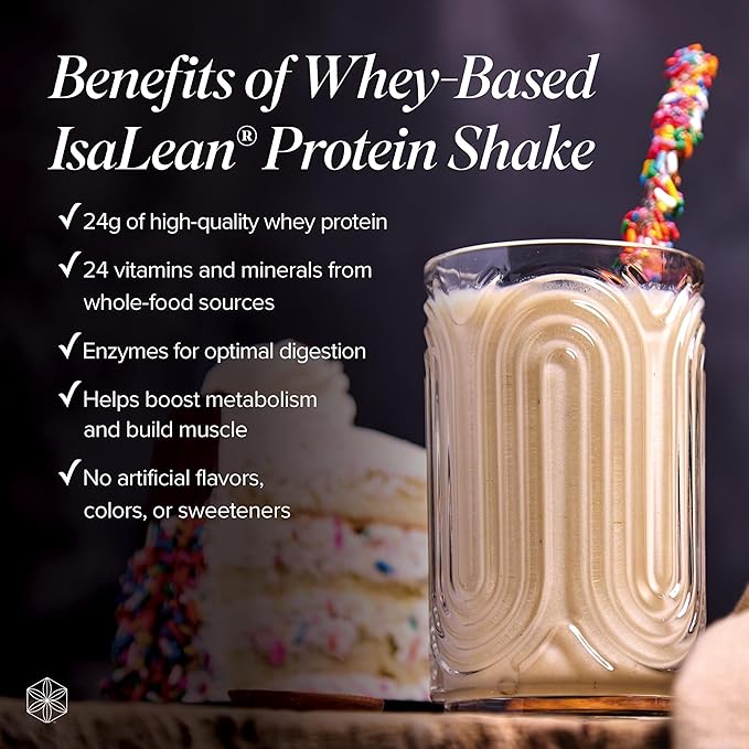 Isagenix IsaLean Shake - Meal Replacement Protein Shake Supports Healthy Weight & Muscle Growth - Protein Powder Enriched with 23 Vitamins - Birthday Cake Flavor, 29.6 Oz (14 Servings)