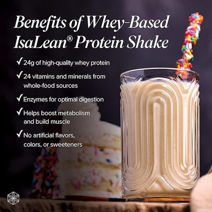 Isagenix IsaLean Shake - Meal Replacement Protein Shake Supports Healthy Weight & Muscle Growth - Protein Powder Enriched with 23 Vitamins - Birthday Cake Flavor, 29.6 Oz (14 Servings)
