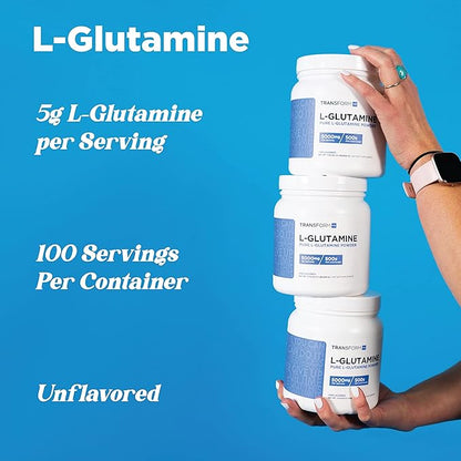 TransformHQ L-Glutamine Powder, 500G, 100 Servings - Gluten Free, Non-GMO
