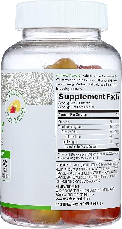 365 by Whole Foods Market, Fiber Gummy, 90 Count (Pack of 2)