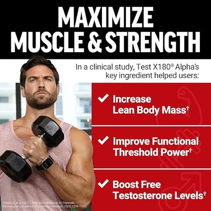 Force Factor Test X180 Alpha Testosterone Booster for Men, Testosterone Supplement with Patented Fenugreek & L-Citrulline to Promote Lean Muscle, Strength, Energy, Power & Performance, 120 Capsules