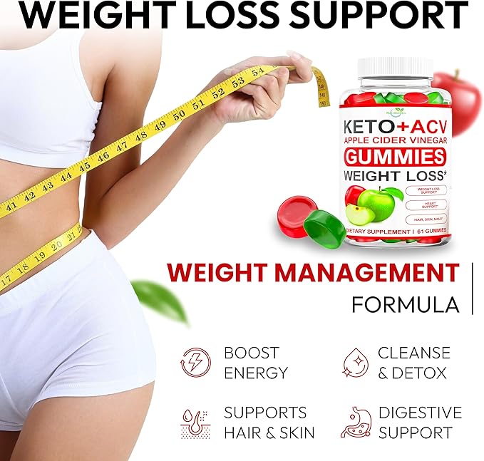 Keto ACV Gummies Advanced Weight Loss - ACV Keto Gummies Supplement for Women and Men - Metabolism, Detox, Cleanse - Apple Cider Vinegar Kelly Clarkson - Ginger + Apple Flavor - 61 CT
