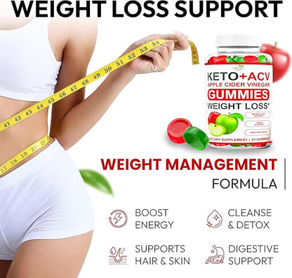 Keto ACV Gummies Advanced Weight Loss - ACV Keto Gummies Supplement for Women and Men - Metabolism, Detox, Cleanse - Apple Cider Vinegar Kelly Clarkson - Ginger + Apple Flavor - 61 CT