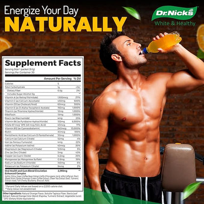 Dr. Nick's All-in-One Multivitamin Drink Mix Packets – for Everyday Vitality and Elite Oral Care – Dentist Formulated with Premium Non-GMO, Vegan, and Gluten-Free Ingredients – Orange Splash Flavor