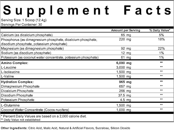 BCAA Powder Plus Glutamine and Electrolyte Powder for Recovery & Hydration - 30 Servings (Tropical Bliss)