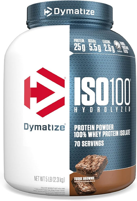 Dymatize ISO100 Hydrolyzed Protein Powder, 100% Whey Isolate Protein, 25g of Protein, 5.5g BCAAs, Gluten Free, Fast Absorbing, Easy Digesting, Fudge Brownie, 5 Pound