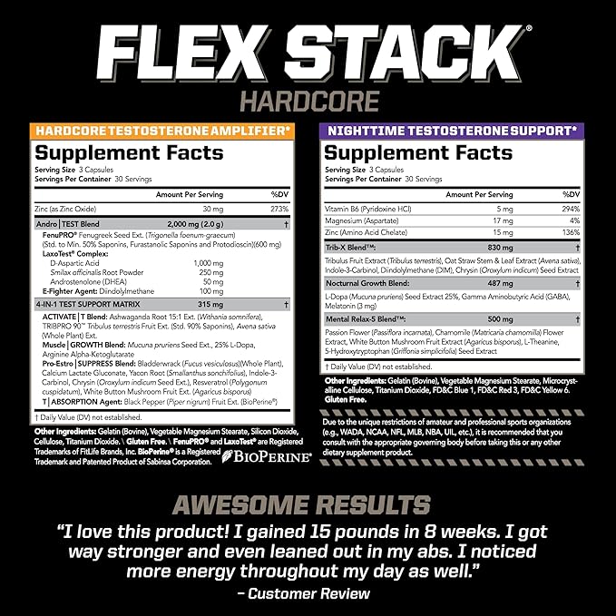 PMD Sports Flex Stack Hardcore 24-Hour Healthy Stack for Increased Muscle Mass, Strength, Reduce Soreness, Libido and Restful Sleep - Methyl Andro Hardcore 90 Capsules, Z-Test 90 Capsules