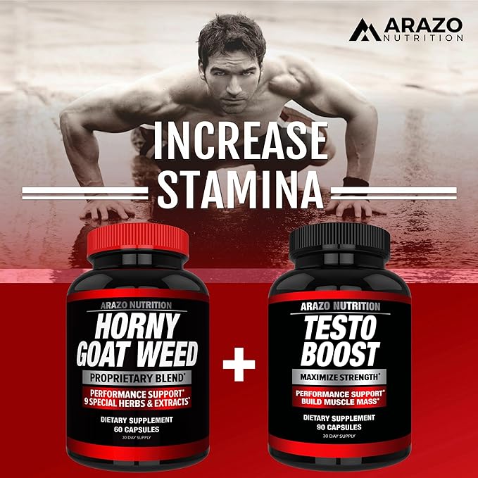 Arazo Nutrition Premium Horny Goat Weed Extract with Maca Root, Ginseng, Muira Puama and L-Arginine - for Men and Women – 100% Pure Herbal Nutritional Supplement