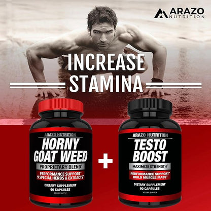 Arazo Nutrition Premium Horny Goat Weed Extract with Maca Root, Ginseng, Muira Puama and L-Arginine - for Men and Women – 100% Pure Herbal Nutritional Supplement