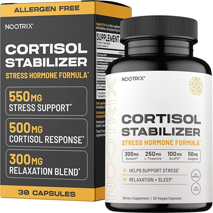 Cortisol Manager and Stabilizer Supplement | Supports Deep Sleep & Relaxation | Cortisol Supplement with Ashwagandha, L-Theanine, Rhodiola Rosea Extract & Apigenin | 30 Vegan Capsules