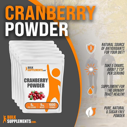 BulkSupplements.com Cranberry Powder - Cranberry Supplements for Women & Men, Dried Cranberries Unsweetened - for Urinary Tract Health, Gluten Free & Sugar Free, 5g per Serving, 5kg