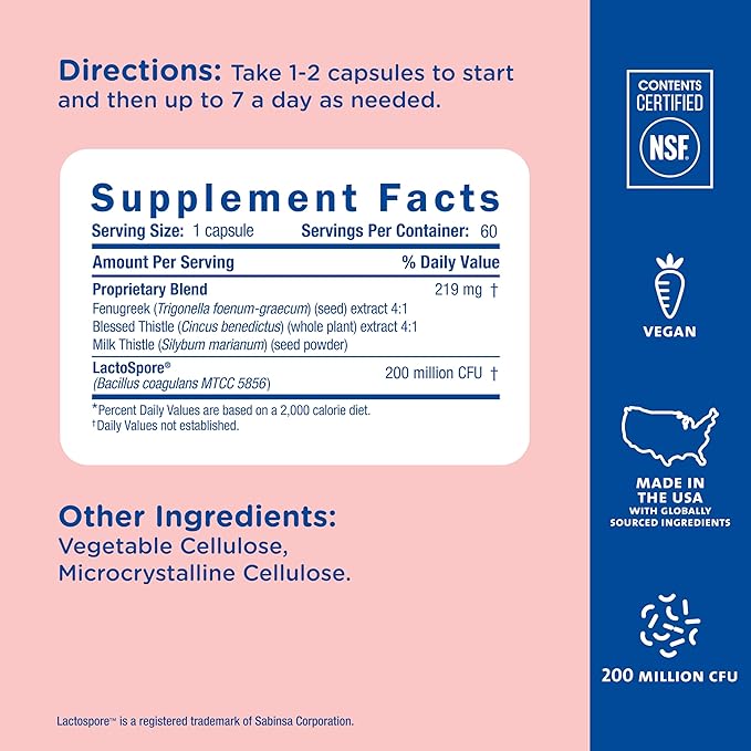 Mommy's Bliss Postnatal Lactation Support Supplement with Probiotics: Support Breastfeeding Milk Supply with Fenugreek, Blessed & Milk Thistle, Postpartum Immune Health While Nursing (60 Servings)