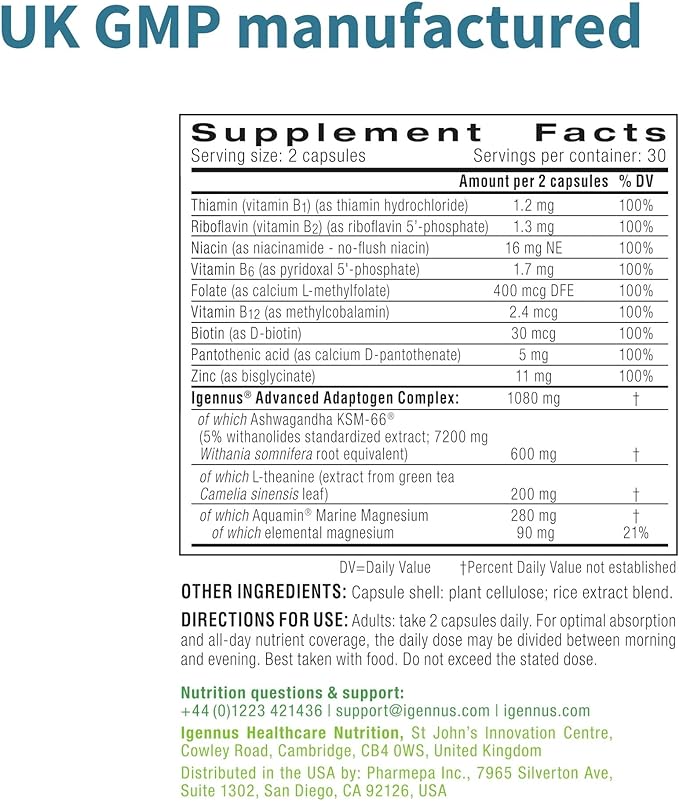 Advanced Ashwagandha KSM-66, L-Theanine & Magnesium, Clean Label, Multi Action Adaptogen Complex for Stress Support with Zinc & B Vitamins, 360 Vegan Capsules, by Igennus