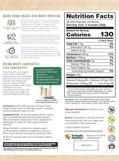 Whey Fantastic Vanilla - 100% Natural Grass Fed Whey Protein Powder - Unique 3-Whey Blend of Whey Isolate, Concentrate & Hydrolysate Provides 25g of Protein per Serving - 2.34lb-28 Servings