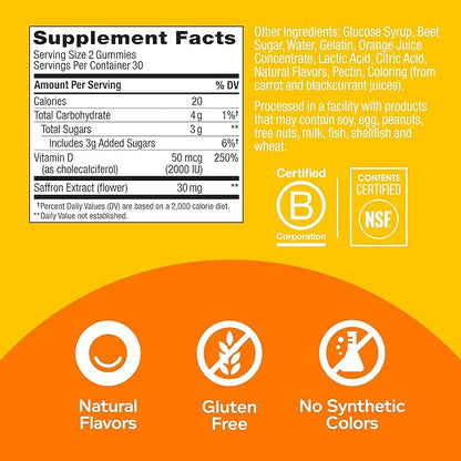 OLLY Hello Happy Gummy Worms, Mood Balance Support, Vitamin D, Saffron, Adult Chewable Supplement, Tropical Zing - 60 Count