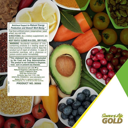 Natures Plus Source of Life Mini-Tabs - Easy to Swallow Whole Food Multivitamin with Chelated Minerals, Energy Booster - 180 Vegetarian Mini Tablets (30 Servings)