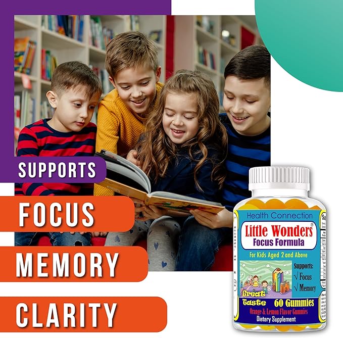 Littlewonders Kids Brain Supplements for Memory and Focus | Nootropics Brain Support Supplement | EPA DHA Omega 3 Childrens Vitamins | Vegan-Friendly, Non-GMO, Tasty Gummy Vitamins 60Ct