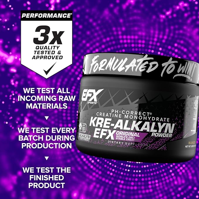 EFX Sports Kre-Alkalyn EFX Powder | pH Correct Creatine Monohydrate Powder Supplement | Strength, Muscle Growth & Performance | 55 Servings (Mango)