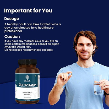 Life Aveda- Daily Multivitamin for Men with Vitamin A, B12, C, D, Calcium and More - 60 Capsules