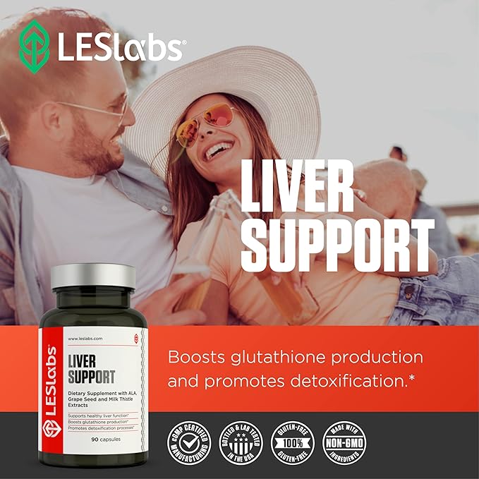 LES Labs Liver Support – Promotes Healthy Liver Function, Glutathione Production & Detoxification – Milk Thistle, NAC, ALA & Dandelion Extracts – Non-GMO Supplement – 90 Capsules