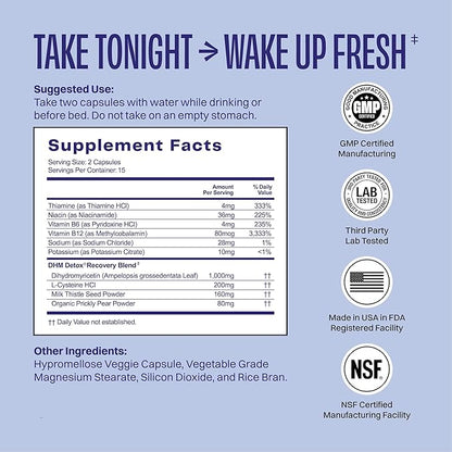 DHM Detox, 30 Capsules (15 Servings) - Jar - Take During Evening for Better Next Day and Recovery