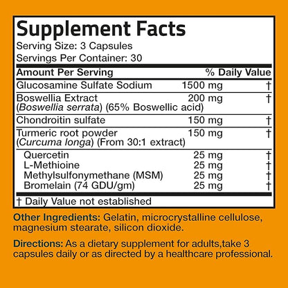 Bronson Glucosamine Chondroitin Turmeric & MSM Advanced Joint & Cartilage Formula, Supports Healthy Joints, Mobility & Cartilage - Non-GMO, 90 Capsules