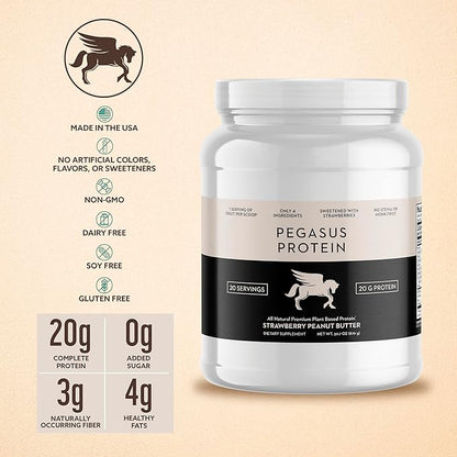 Only 4 Ingredients - No Stevia, No Monk Fruit, No Artificial Sweeteners - Strawberry Peanut Butter Protein Powder, All Natural, Sweetened with Berries (20g of Protein, 20 Servings)