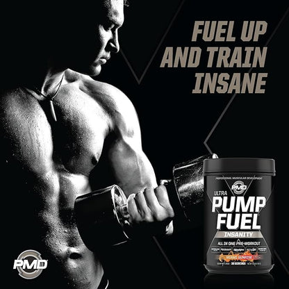 PMD Sports Ultra Pump Fuel Insanity - Pre Workout Drink Mix for Energy, Strength, Endurance, Recovery - Complex Carbohydrates and Amino Energy - Miami Sunrise (30 Servings)