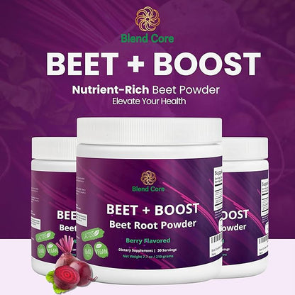 Beet + Boost Organic Beet Root Powder - Berry Flavored SuperBeet - Boost Daily Nutrition, Athletic Performance, Vegan, Lactose-Free, and Non-GMO Beets Root Powder Supplement