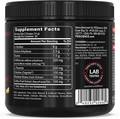 PEScience Prolific Pre Workout, Raspberry Lemonade, 40 Scoop, Energy Supplement with Nitric Oxide