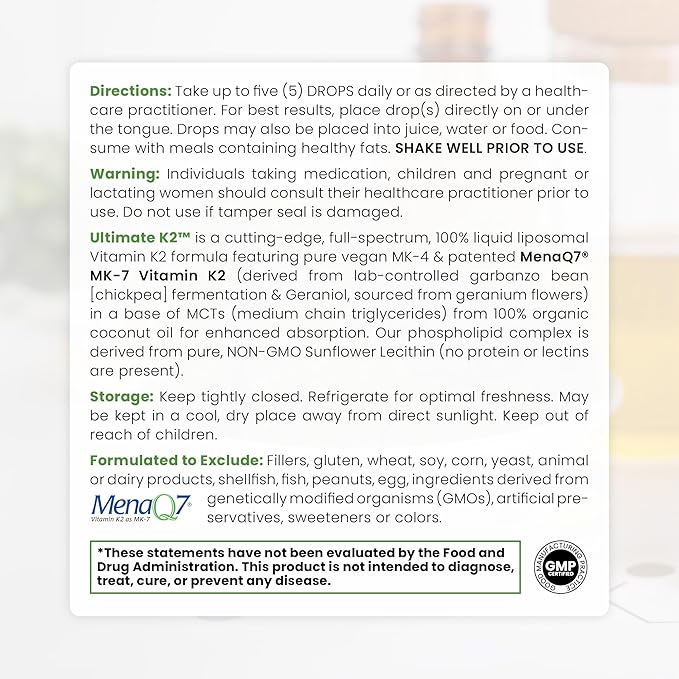 Pure Therapro Rx Ultimate K2 Supplement | Liquid Liposomal Vitamin K2 Drops | 90 Servings | 600mcg Vegan K2 as MK4 & MenaQ7 MK7 | Supports Bone Health, Heart Health, Skin & Hair | 10 mL