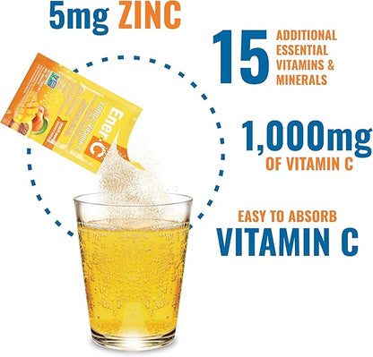 Ener-C Peach Mango Multivitamin Drink Mix Powder Vitamin C 1000mg & Electrolytes with Real Fruit Juice Natural Energy & Immune Support for Women & Men - Non-GMO Vegan & Gluten Free - 60 Count