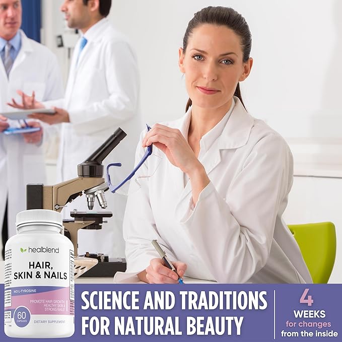 healblend Hair Skin and Nails Vitamins for Women with Biotin 5000 mcg, Iron and Manganese | Vegan, Non-GMO | 60 Capsules