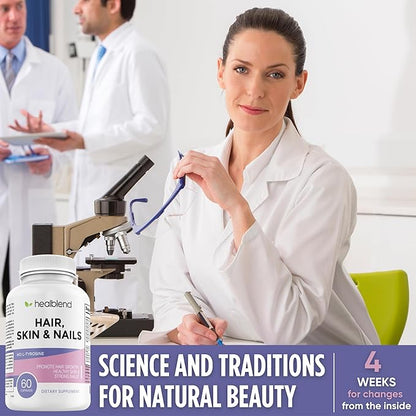 healblend Hair Skin and Nails Vitamins for Women with Biotin 5000 mcg, Iron and Manganese | Vegan, Non-GMO | 60 Capsules